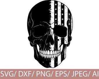American Flag Skull SVG | Patriotic Skull Silhouette