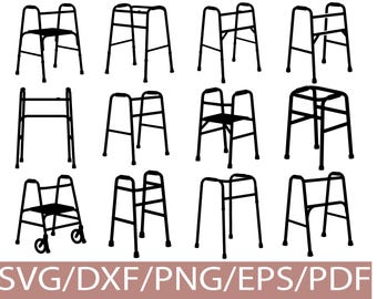 Walker SVG Silhouette Bundle Mobility Aid Frame Medical Support Design Set
