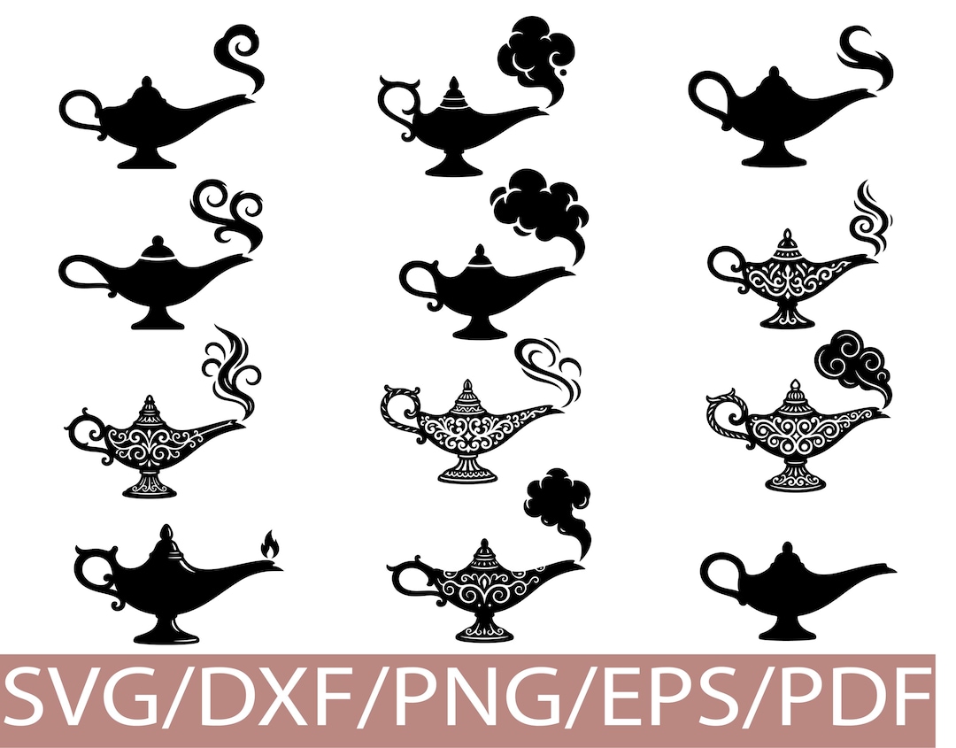 Magic Genie Lamp SVG Silhouette Bundle Aladdin Style Fantasy Lamp ...