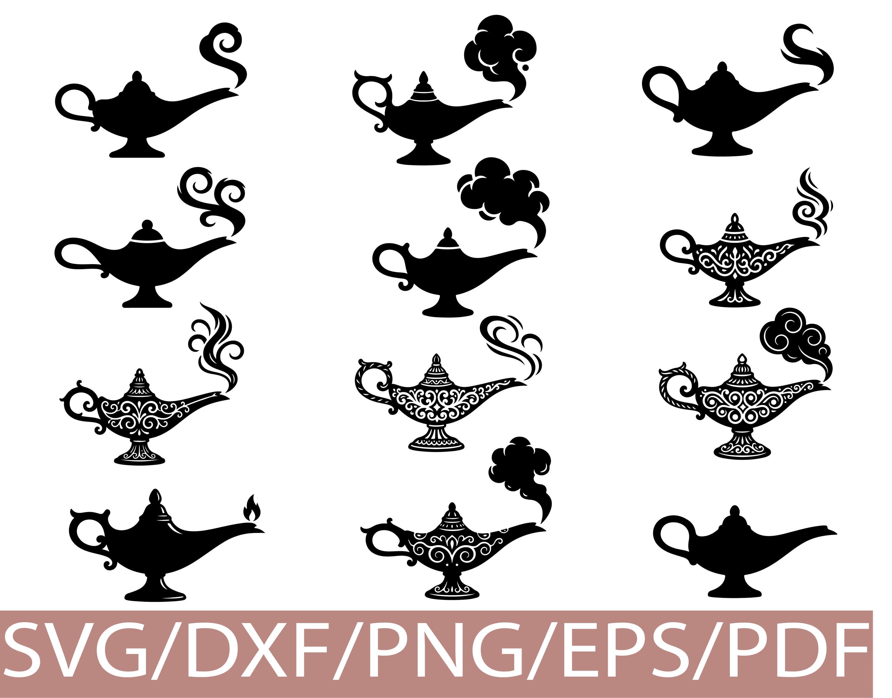 Magic Genie Lamp SVG Silhouette Bundle Aladdin Style Fantasy Lamp ...