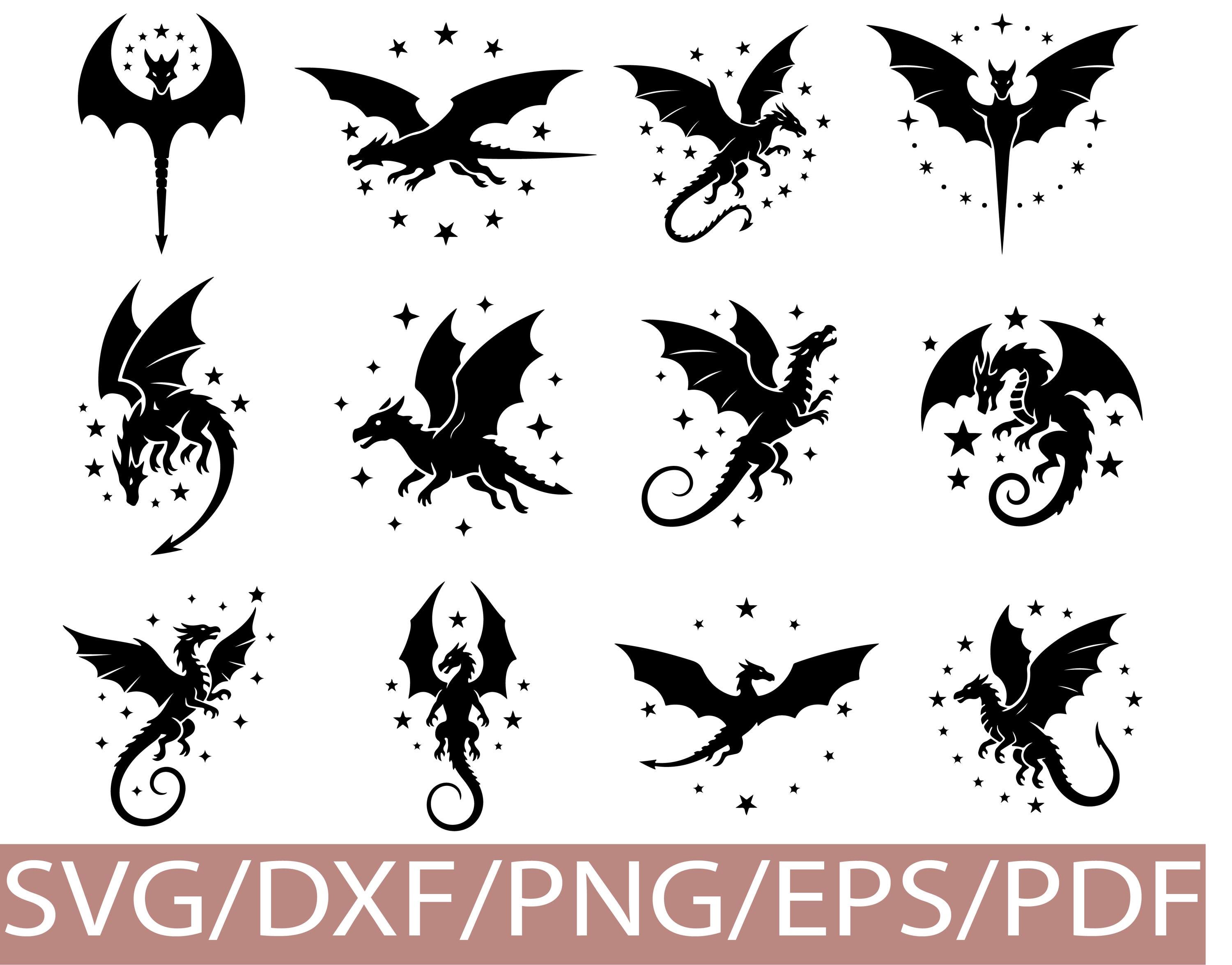 Dragon SVG Silhouette Bundle Fantasy Flying Dragon Mythical Creature ...