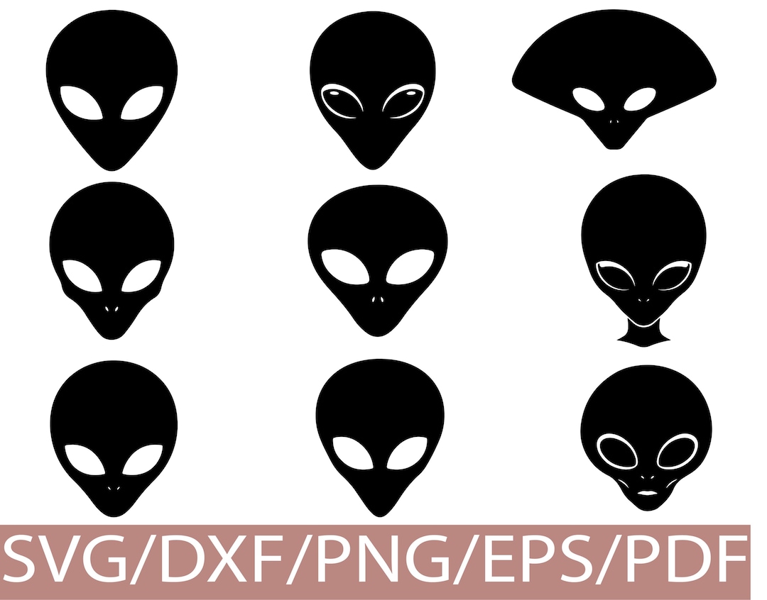 Alien Head SVG Silhouette Bundle UFO Face Clipart Set - Etsy