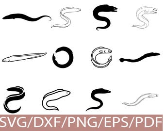 Eel Fish SVG Silhouette Bundle, Ocean Sea Eel Marine Life Animal Clipart