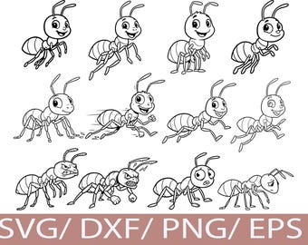 Cartoon Ant Clipart Set, Funny Insect Poses (Digital Download - svg/png/dxf/eps files)