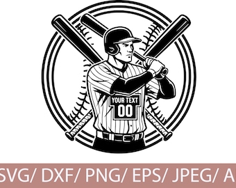 Jugador de béisbol personalizado SVG / Silueta deportiva personalizada Clipart