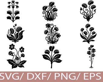Bundle de Venus Flytrap Silhouette SVG, art mural botanique plante carnivore