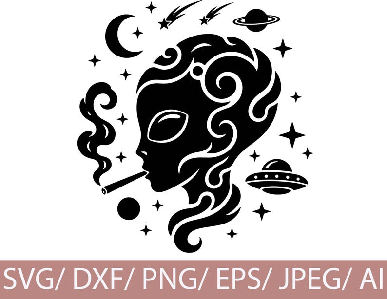 Alien Smoking Space Art Svg, Alien Smoker Silhouette, UFO Galaxy ...