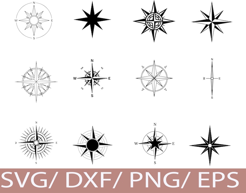 Compass Rose SVG Bundle | Nautical Wind Rose Direction Star | Vintage ...