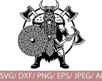 バイキング戦士SVG | 北欧バイキング斧盾クリップアート | 北欧クリカットカットファイル