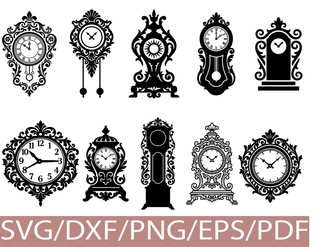 Library Clock Svg Ornate Clock Silhouette SVG Bundle, Vintage Style (digital Download - Etsy