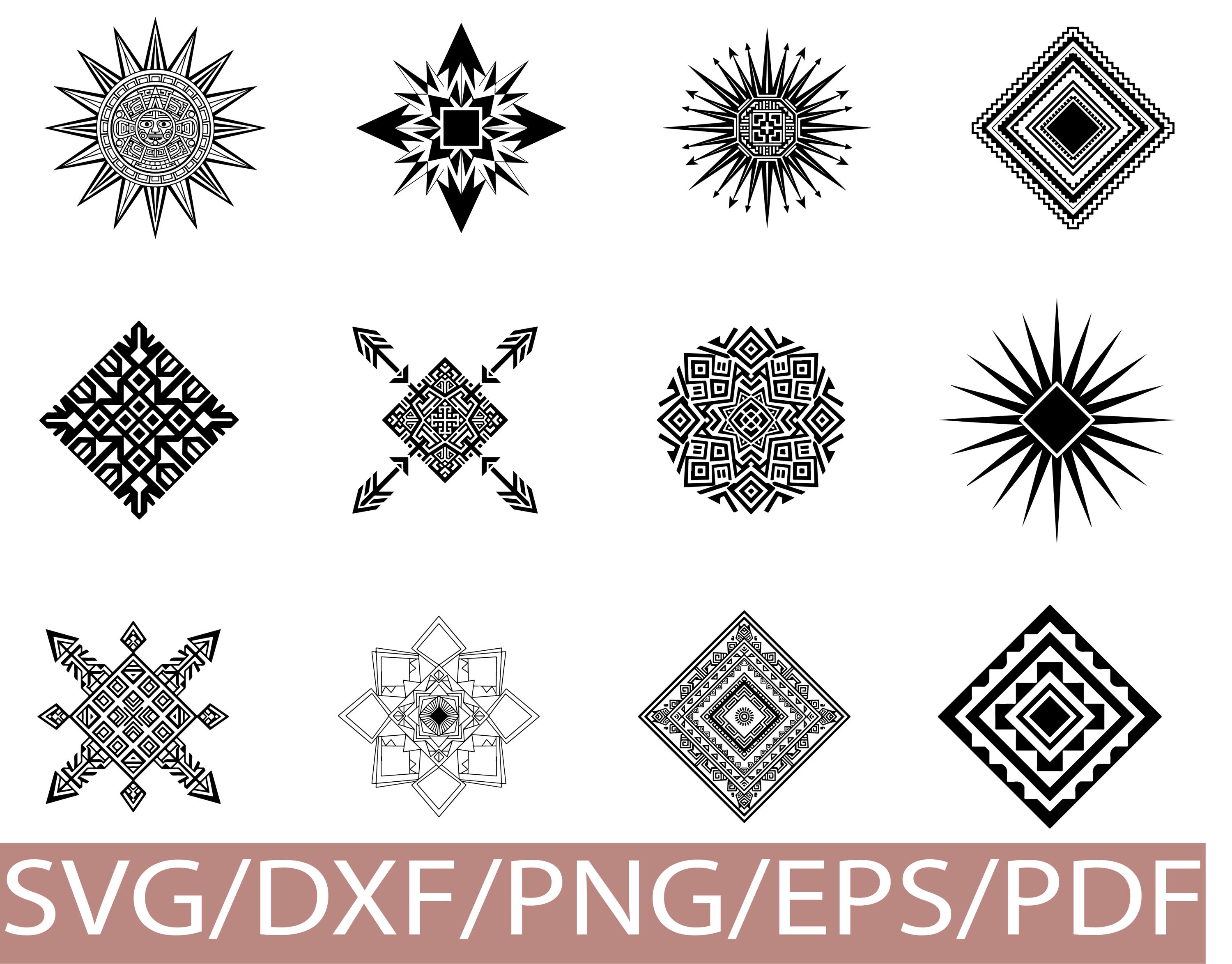 Aztec Sacred Geometry SVG Silhouette Tribal Sun Pattern Ancient Aztec ...