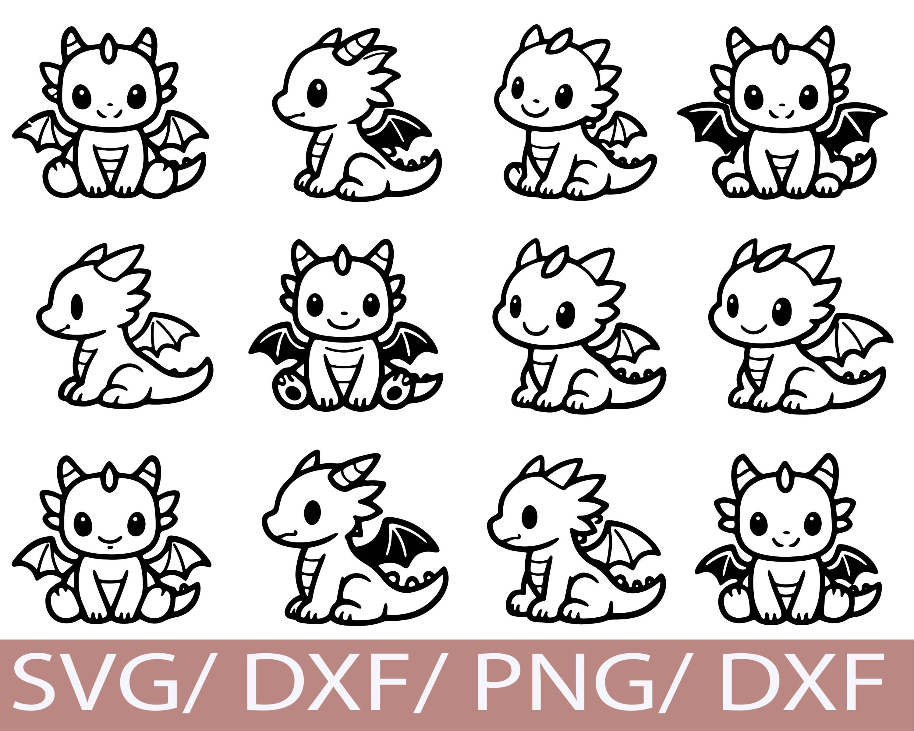 Kawaii Dragon SVG Clipart Bundle, Fantasy Baby Dragon Characters ...