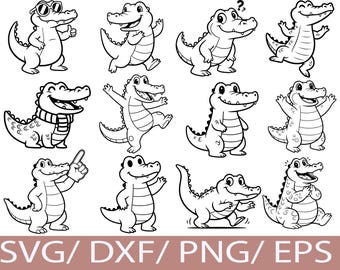 Crocodile SVG Bundle, Cartoon Alligator Clipart (Digital Download