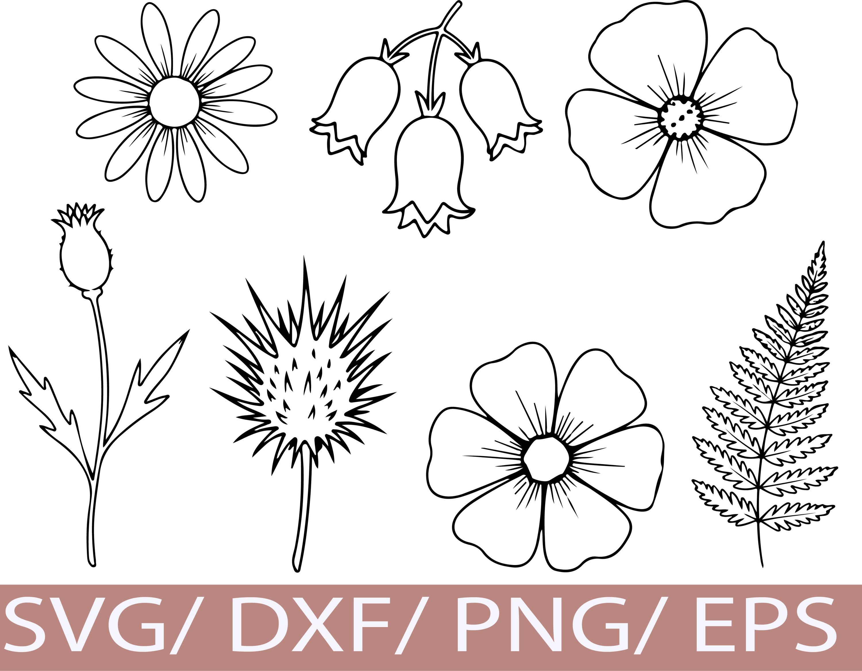 Wildflower Outline SVG Bundle | Floral Line Art Set | Botanical Cut ...