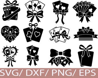 Playing Cards SVG Bundle | Casino Game Clip Art, Bow Silhouettes (Digital Download)