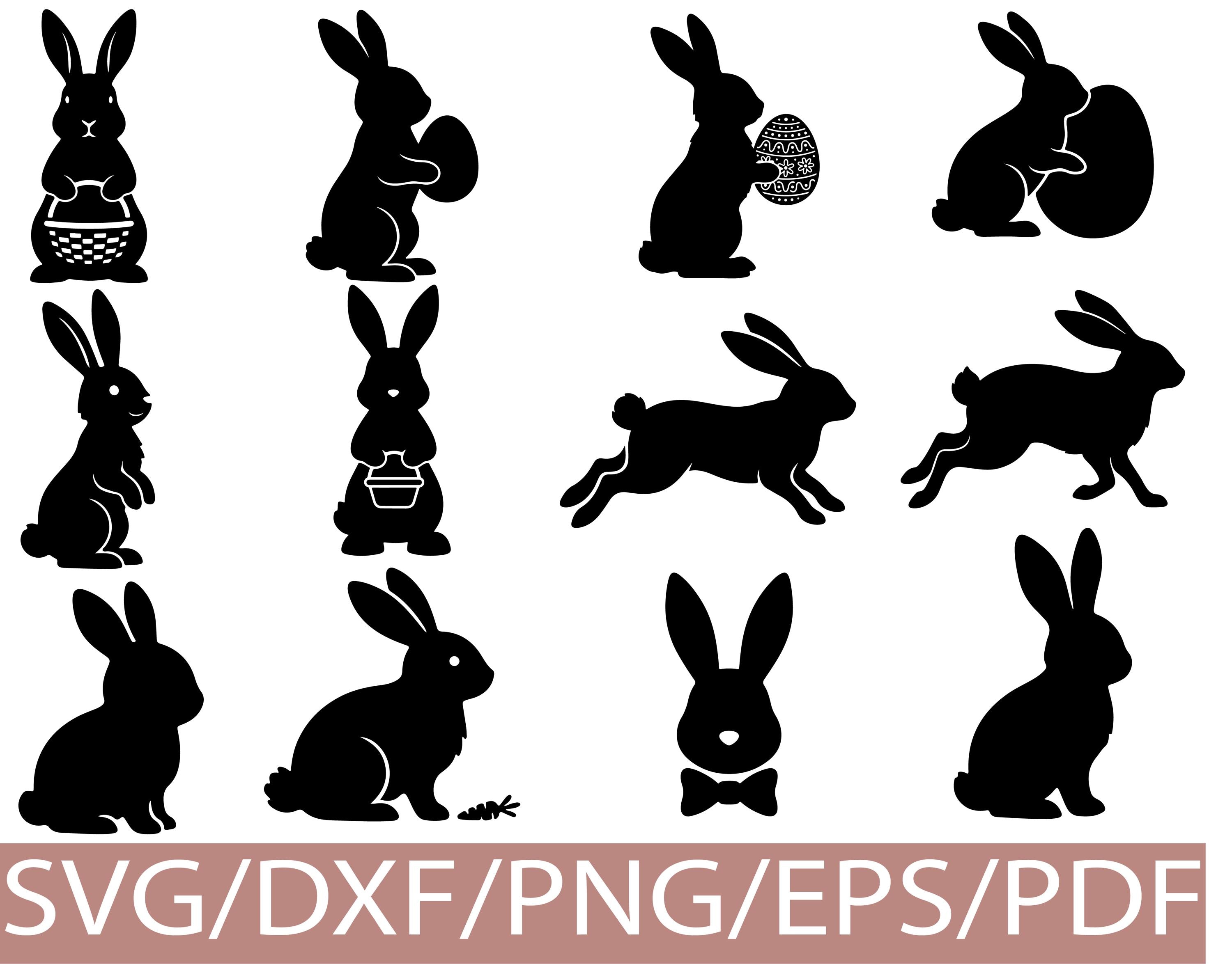 Easter Bunny SVG Silhouette Bundle Rabbit Outline Clipart Set - Etsy