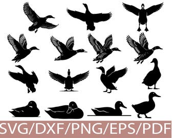 Flying Duck Silhouette Bundle SVG for Cricut Waterfowl Clipart Set