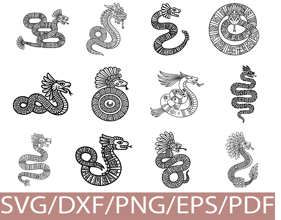 Aztec Snake Silhouette Bundle SVG Tribal Serpent Clipart Set - Etsy