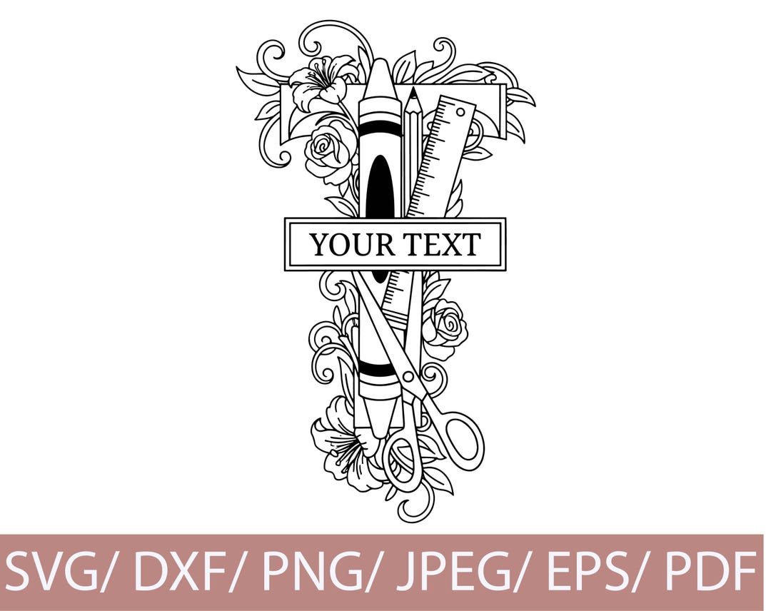 Custom Teacher SVG Silhouette | School Tools Monogram Cut File (digital ...