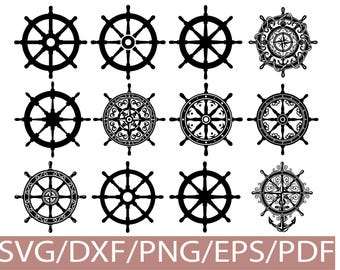 Nautical Ship Wheel Silhouette Bundle Maritime Compass Helm Cut Design Set