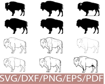 Bison SVG Silhouette Bundle Buffalo Animal Clipart Set