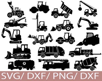 Construction Vehicles SVG Silhouette Bundle | Heavy Equipment Trucks & Machinery
