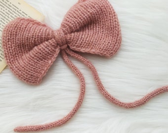 Romantic hair bow, large hair bow, knit bow, knitted hair bow, girls hair bow, hairbow barrette, pink soft hair bow, Ballerina hair bow