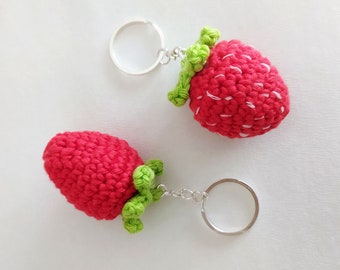 Strawberry amigurumi, crochet strawyberry, strawberry keychain, teachers gift idea, crochet strawberry kawaii, cute crochet fruit, keyfob