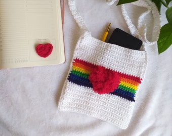 Pride crochet bag pattern, Love is Love bag, Valentines crochet bag pattern, Pride pattern, Rainbow heart bag, Pride heart bag pattern