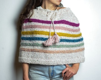 Childhood Joy Capelet Knitting pattern, Capelet knit pattern, stripped cape pattern, easy knit pattern, spring cape knit pattern,