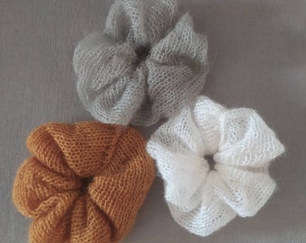 Silk knit scrunchies, mohair knit scrunchie, knit soft scrunchie, luxury scrunchies, luxury hair elastic, silk knitted, knit hair accessory