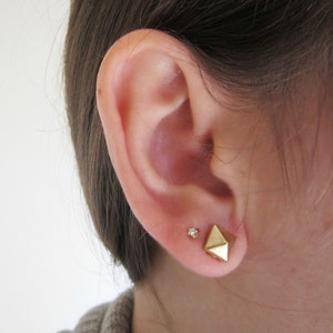 Silver pyramid stud earrings, Small silver stud earring, Geometric silver studs, Pyramid post earrings, Silver spike studs, Gothic earrings image 4