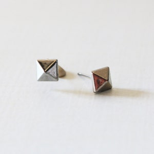 Silver pyramid stud earrings, Small silver stud earring, Geometric silver studs, Pyramid post earrings, Silver spike studs, Gothic earrings image 2