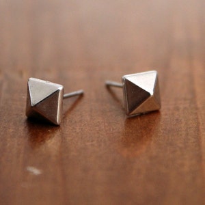 Silver pyramid stud earrings, Small silver stud earring, Geometric silver studs, Pyramid post earrings, Silver spike studs, Gothic earrings image 3