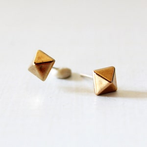 Gold pyramid stud earrings, Small gold pyramid studs, Dainty gold studs, Geometric gold earrings, Pyramid post earrings, Lightweight studs image 4