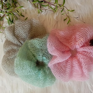 Silk knit scrunchies, mohair knit scrunchie, knit soft scrunchie, luxury scrunchies, luxury hair elastic, silk knitted, knit hair accessory