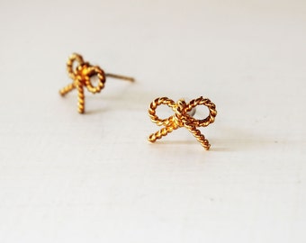 Gold bow earrings, Gold bow studs, Nautical rope bows, Cute bow earrings, Cute bow studs, Small bow earrings, Dainty bow earrings, Gold bows