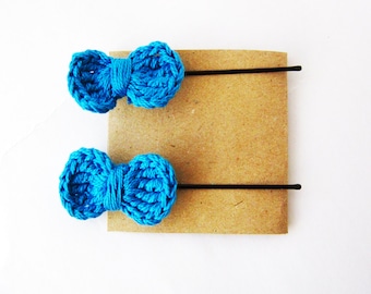 Blue baby hair bow, Set of two crochet hair bows, Cute hair bow, Blue hairbow, Cute girl hair bow, Blue bow hair, Crochet bow hair bobby pin