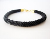 Black beaded bracelet, Beaded crochet bracelet, Beaded rope bracelet, Gold black bracelet, Chic black bracelet, Black rope bracelet