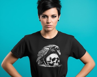 Raven & Skull Graphic Tee | Gothic Art Statement Shirt | Dark Aesthetic Apparel | Made u Blush