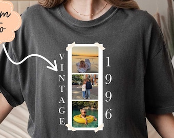 Kundenspezifisches Vintage Foto und Jahres-Hemd, personalisiertes Foto-T-Shirt, Benutzerdefiniertes Speicher-Sweatshirt, Retro Foto-Grafik, Komfortfarben-Geburtstagsgeschenk