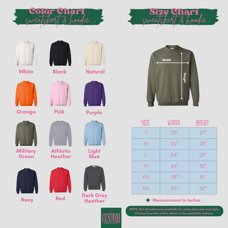 The image is a color chart and size chart for a sweater and a handle, displaying various color options and corresponding measurements.