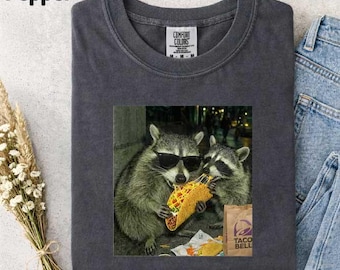 Camiseta de mapache comiendo tacos, camiseta con meme divertido, sudadera de mapache gracioso, regalos para amantes de los tacos, top retro de animales caóticos, camisetas unisex vintage