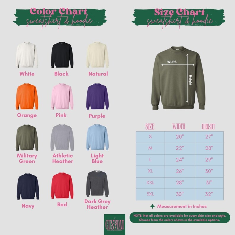 The image is a color chart and size chart for a sweater and a handle, displaying various color options and corresponding measurements.