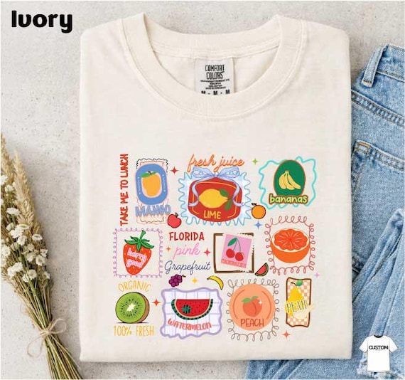 Comfort Colors Summer Fruit Shirt, Cottagecore Fruit Graphic Tee, Summer Aesthetic T-shirt, Farmers MarketTop, Vintage Fruity Doodle Apparel