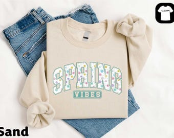 Floral Spring Vibes Shirt, Cute Easter Day Sweater, Preppy Aesthetic Top, Pastel Easter T-shirt, Spring Break Hoodie, Spring Season Crewneck