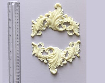Baroque Resin Appliques, Ornate Scroll Accent Set (2 Pcs)