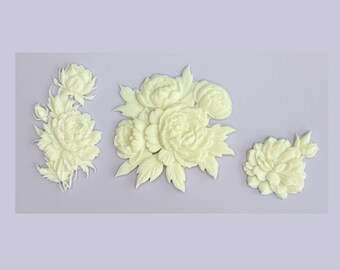 Peony Resin Appliques, Set of 3 Flexible Floral Furniture Onlays, Shabby Chic Decor