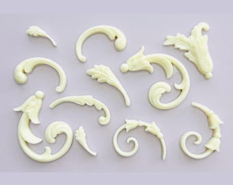 Flexible Baroque Scroll Applique Set, 11 Pc Resin Furniture Onlay, Ornate Decor Pieces