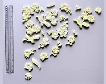 Orchid Blossom Resin Appliques, 17 Pc Floral Furniture Onlay Set